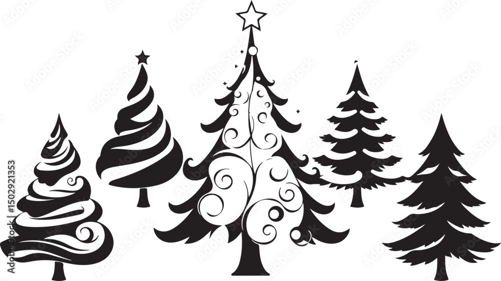 Fototapeta premium Decorative Christmas Tree Clipart Illustration