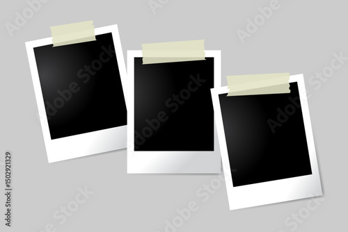 Set of editable realistic vector blank polaroid frames with slot tips. Ideal for photo collages, scrapbooks, and digital designs.