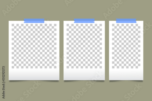 Set of 100% editable realistic vector blank polaroid frames with slot tips and transparent backgrounds. Perfect for collages, scrapbooks, and digital designs.