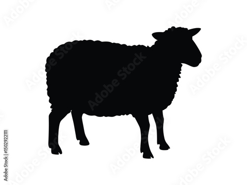 Black silhouette of a sheep standing alone against a plain white background