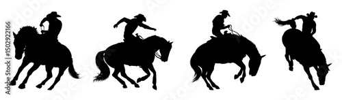 Set of cowboy silhouette riding horse – rodeo vector illustration