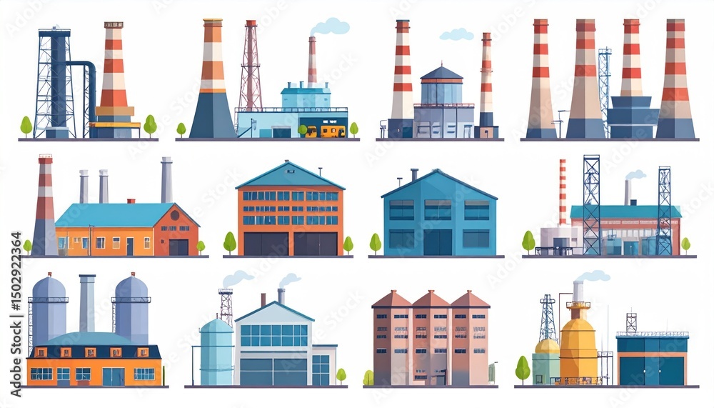 Fototapeta premium Various Factories and Industrial Buildings
