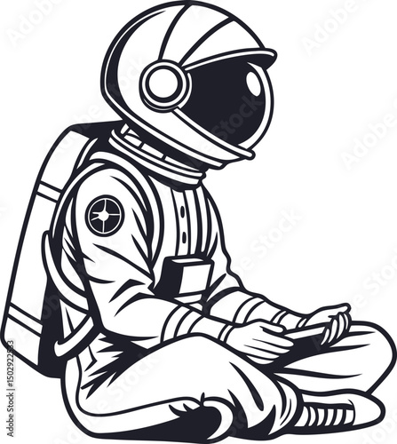 Silhouette of an astronaut sitting in lotus position