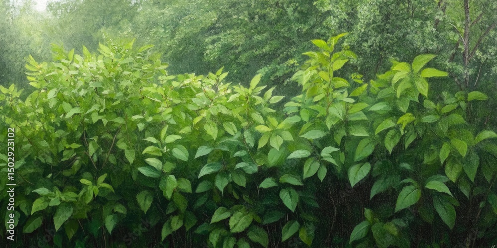 Naklejka premium Lush green plant cluster with dense foliage natural outdoor garden scene