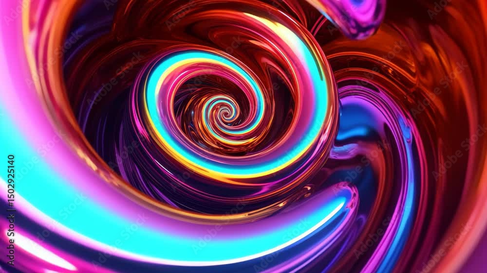 Hypnotizing Glossy Rainbow Swirl Animation with Colourful Spirals and Light Patterns