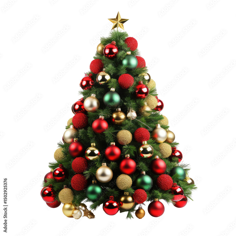 Christmas tree decorated with ornaments isolated on transparent background
Christmas tree decorated with ornaments isolated on transparent background