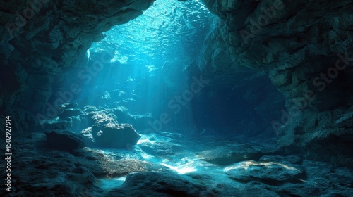 Fototapeta Naklejka Na Ścianę i Meble -  Ultra quality image of cave underwater cave sea landscape blue sea cave.