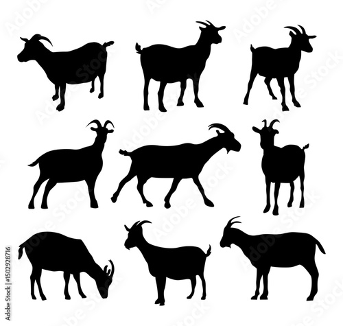 various goat animal silhouettes