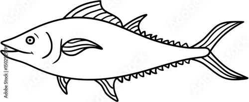 Albacore Tuna Line Art Outline Vector Drawing Illustration