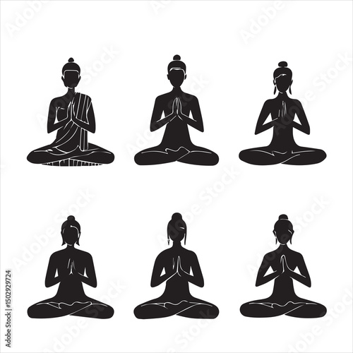 set of yoga silhouettes