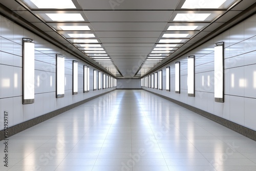 Modern interior corridor with blank advertising displays architecture