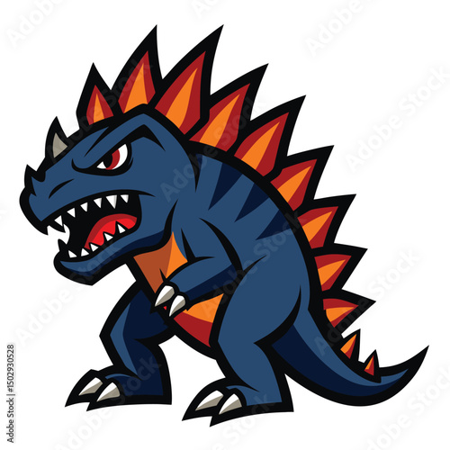 Angry Stegosaurus mascot with raised spiked tail vector illustration