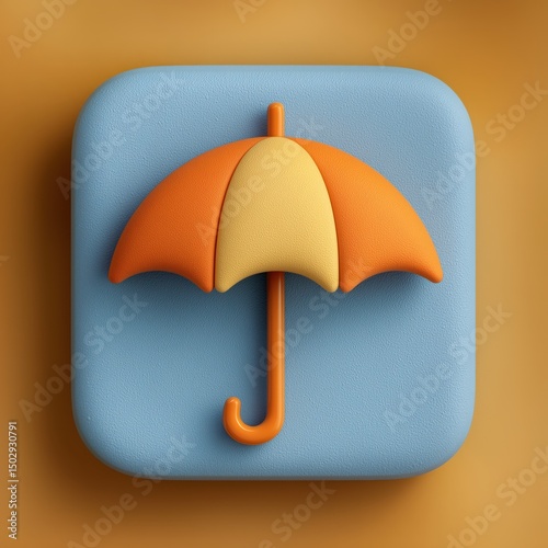 3D Rendering Colorful umbrella icon featured on a textured background with a modern design aesthetic. Sosial media style icon