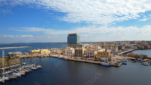 Gallipoli - Italy, Apulia - Aerial view over the ancient harbor to the city skyline