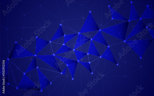 Internet Connection or Network Connection Background With Neon Effect. Low Poly, Dot, Circle, Line, Light. Digital Science Technology Concept. Digital Technology Backdrop. Vector Illustration.