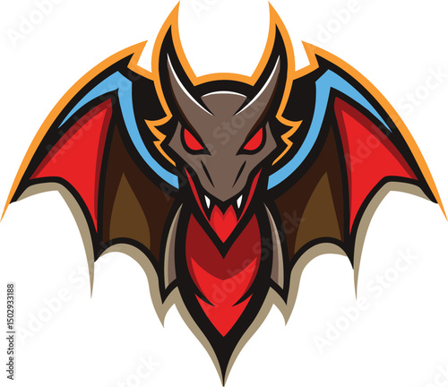 Dragon-like Pterodactyl logo with glowing wings spread vector illustration