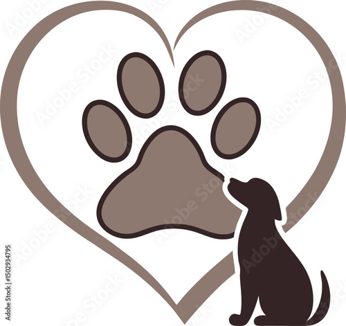 A paw in heart beside a sitting dog