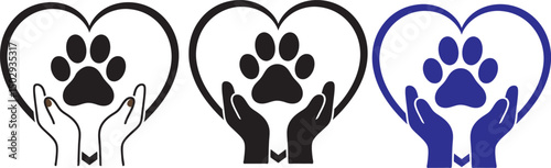 paw prints of a dogs. a hand is protecting the animals with love