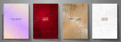 Premium cover design set with leopard pattern. Luxury background cover design, invitation, poster, flyer, wedding card, luxe invite, business banner, prestigious voucher. Safari vector pattern. 
