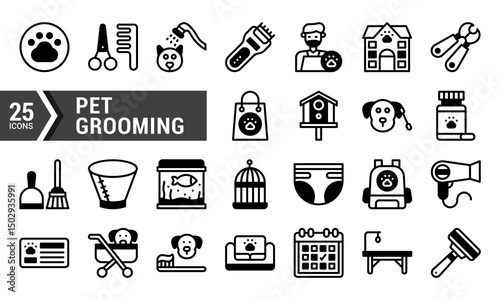 25 Pet Grooming Icons for Your Design Project.