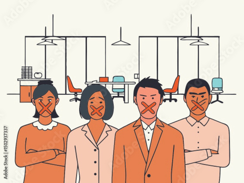 Business teamwork illustration with diverse men and women in office and construction suits