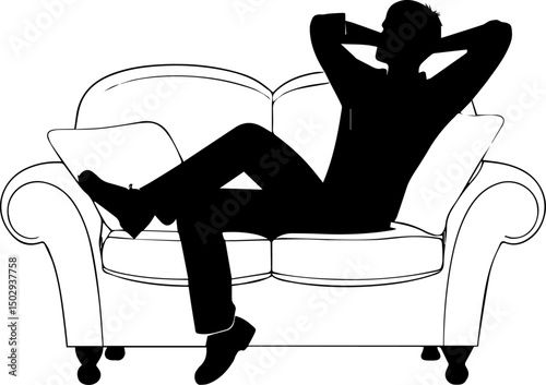 Relaxed Man Silhouette Lounging on Sofa - Comfort and Leisure