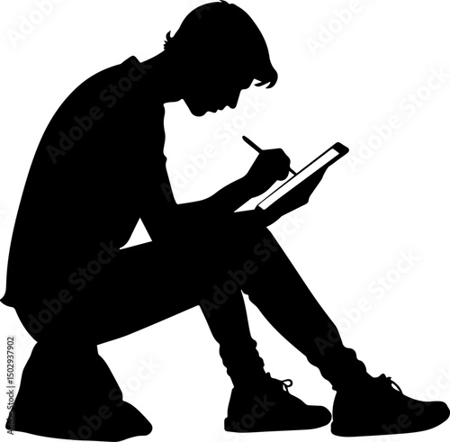 Person Writing or Drawing on Digital Tablet Silhouette