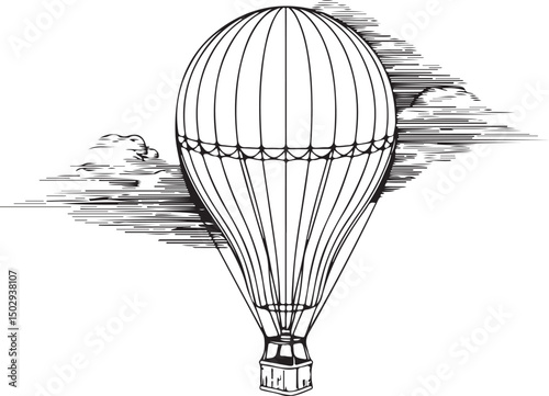 Vintage Hot Air Balloon Illustration Black and White