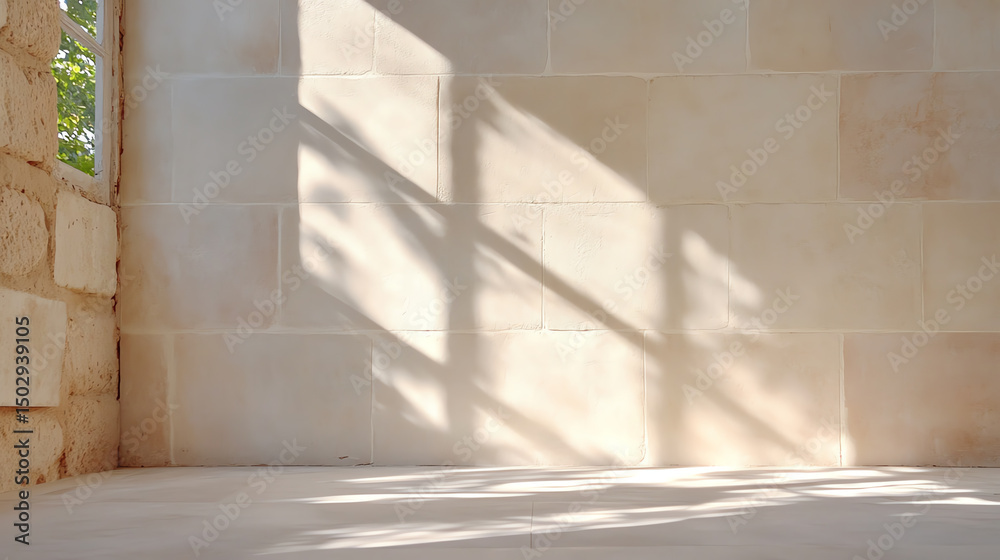 A serene interior space with soft shadows playing on stone walls, perfect for evoking tranquility and minimalism. A serene interior space with soft shadows playing on stone walls, perfect for evoking tranquility and minimalism.