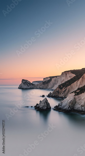 Serene Coastal Cliffs at Sunset Dramatic Ocean Landscape Photography