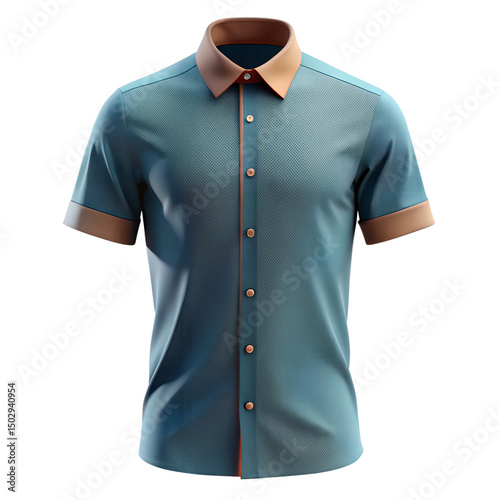 Short Sleeve Collared Shirt In 3d Isolated On Transparent Background