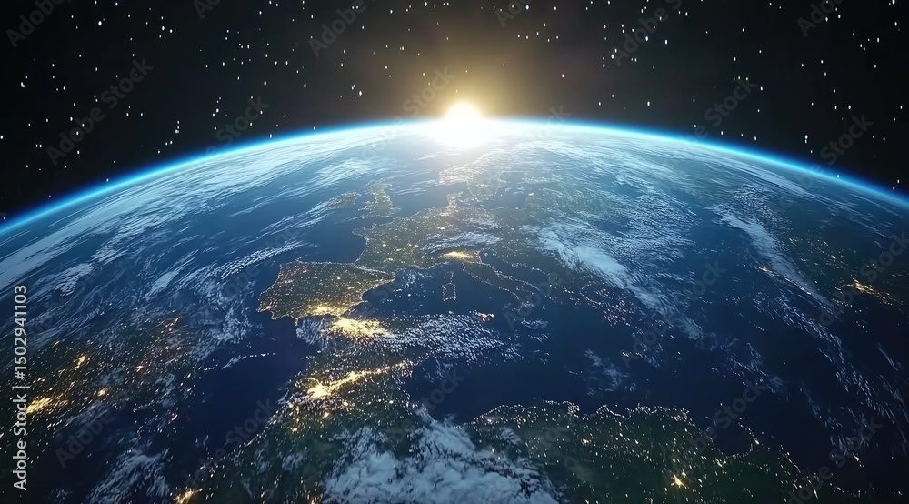 Fototapeta premium Earth rising, sunlit from space