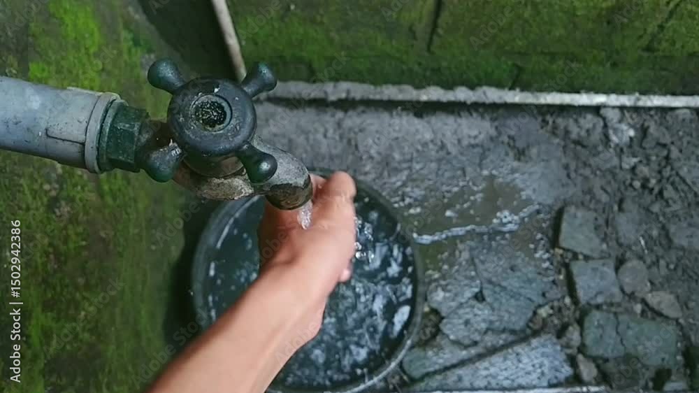 Washing Hands Under Outdoor Faucet in Slow Motion