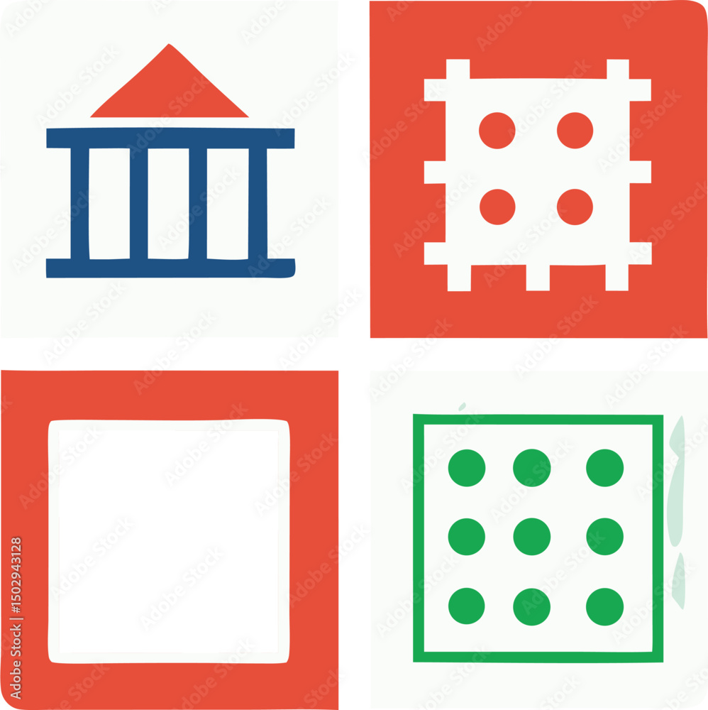 Obraz premium Abstract grid composition displaying various geometric icons against transparency