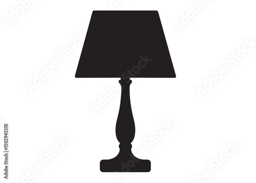 Silhouette of a table lamp logo vector illustration, table lamp logo icon silhouette, table lamp logo, vintage room lamp silhouette illustration, table lamp vector silhouette on white background