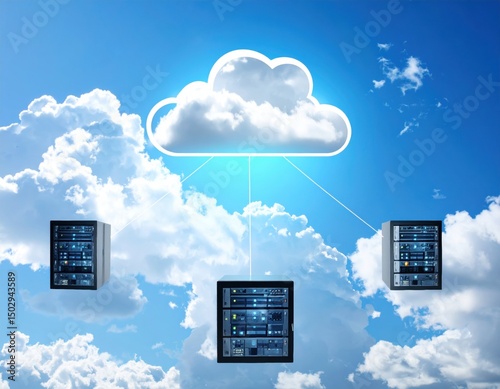 Cloud Computing Concept with Servers and Data Streams