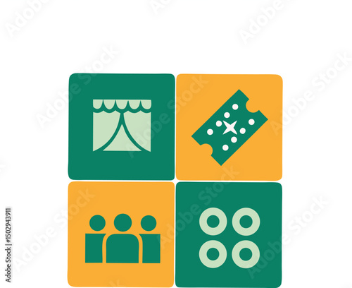 Abstract theater and entertainment icons on a transparent background illustration