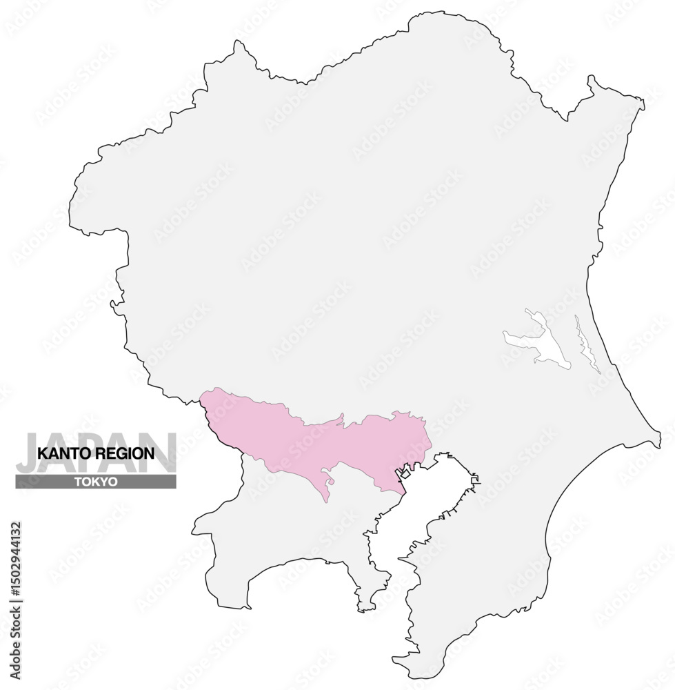 Fototapeta premium 日本地図 関東地方 東京都 県境無し03