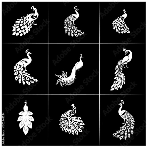 peacock editable black and white group   vector 1