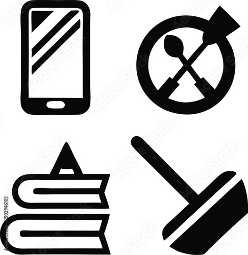 Black silhouette icons representing digital detox activities for summer breaks