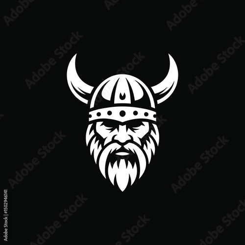 Viking Warrior Helmet Logo Design Featuring Horned Helmet and Beard