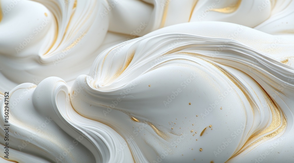 Obraz premium Abstract swirls of white substance with gold accents