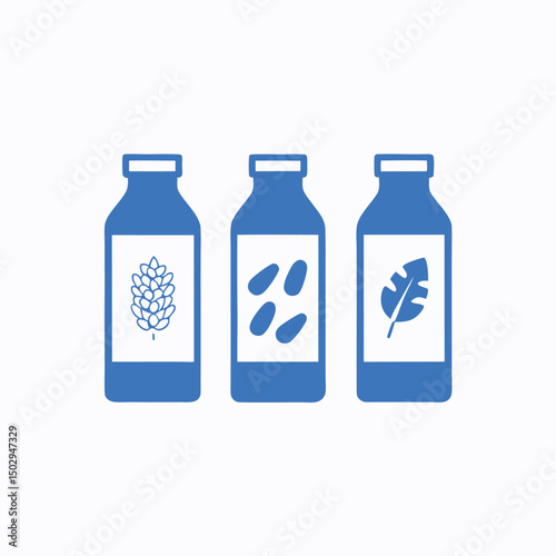 Blue bottles representing food ingredients with white background illustration