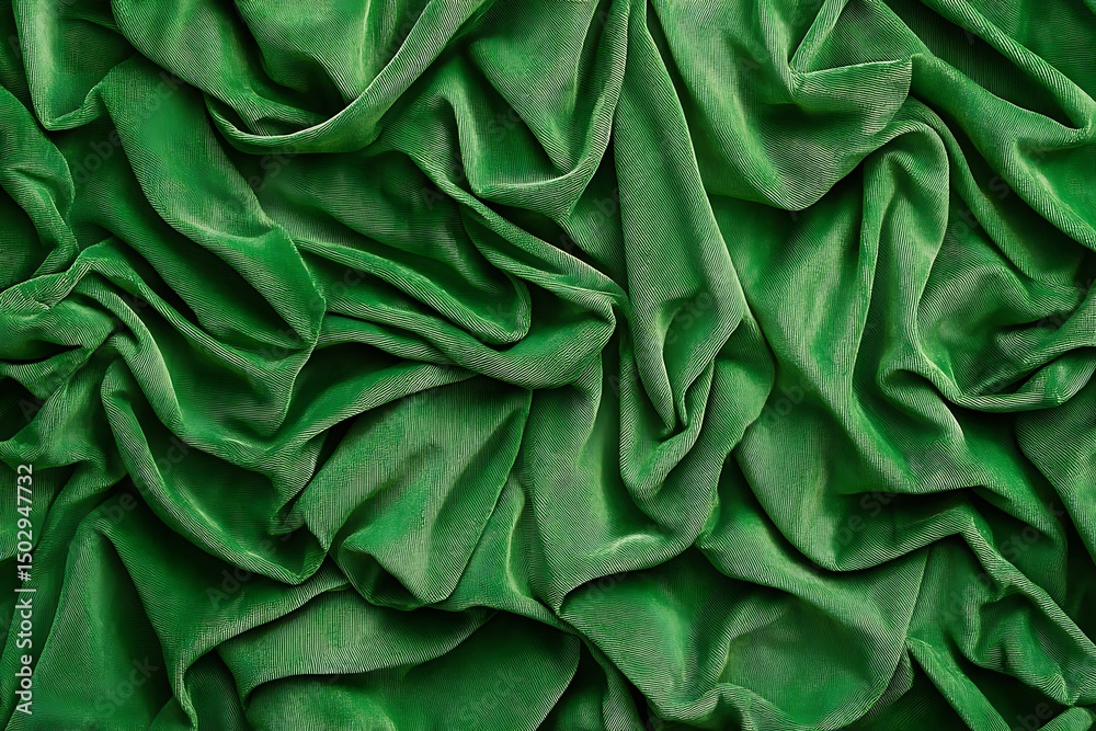 Fototapeta premium Lush Green Velvet Texture Background with Detailed Folds and Soft Shiny Highlights
