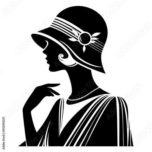 シルエットで描いたレトロファッションの女性