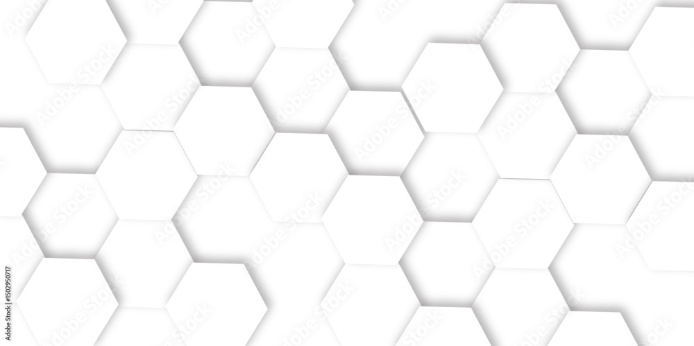 Naklejka premium Futuristic 3D White Light hexagon Geometric Structure Featuring Abstract Polygonal Honeycomb Pattern, Technology-Inspired Design, and a Luxurious, Modern Vector Background for Innovation