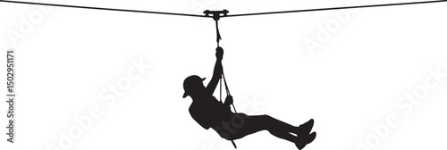 Silhouette of Person Ziplining on a Cable