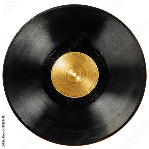 Wallpaper Mural disco de vinilo Lp vintage de color negro con etiqueta dorada sobre fondo blanco Torontodigital.ca