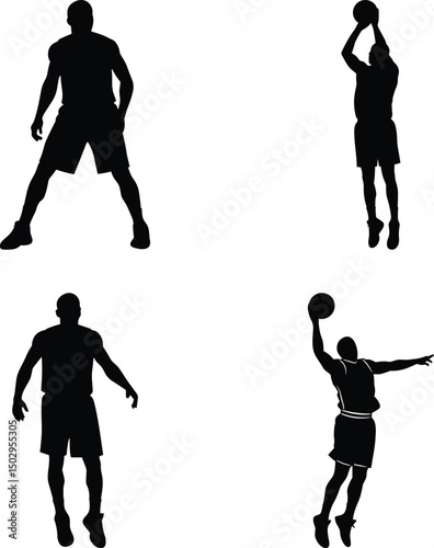 Dynamic Basketball Player Silhouette Clipart SVG  Sublimation in Action Pose. Basketball Black Vector Illustration. Slam Dunk, Athlete, Street Style, Urban Vibes, High Jump, Dribbling  for Sports.