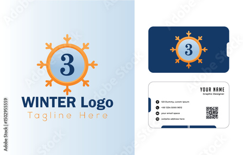 Vector business card design template with infographic elements and icons for web layout winter 3 logo design